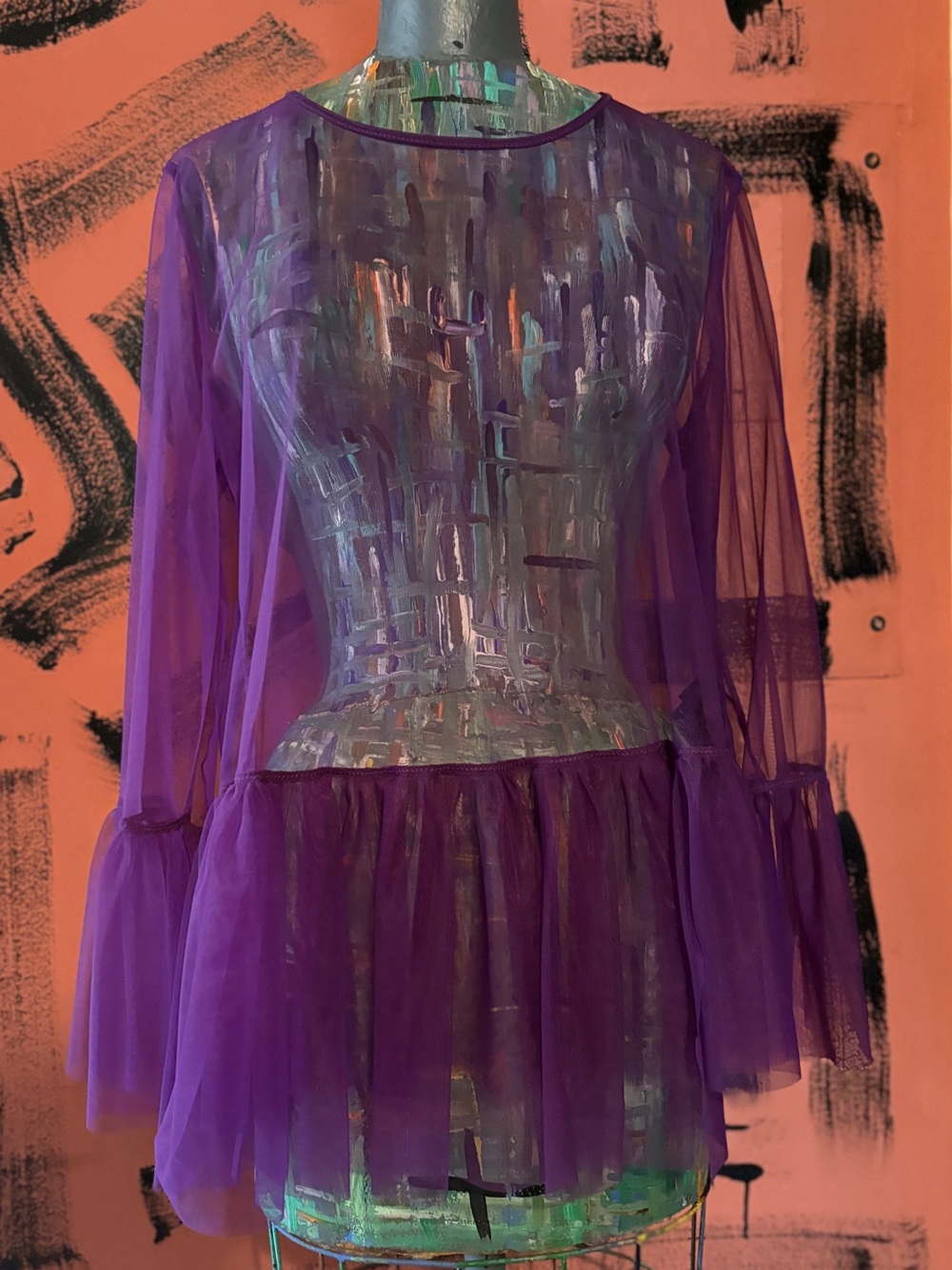 Sheer Purple Peplum Tulle Top